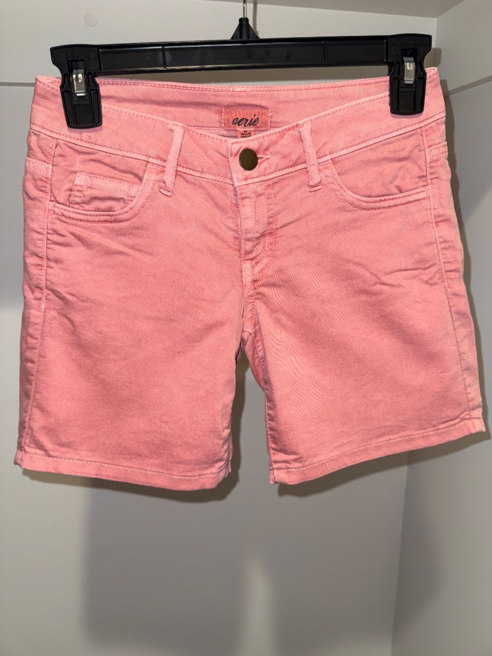 Aerie Pink Stretch Denim Shorts Size 00 | Cotton Blend Casual Summer Shorts